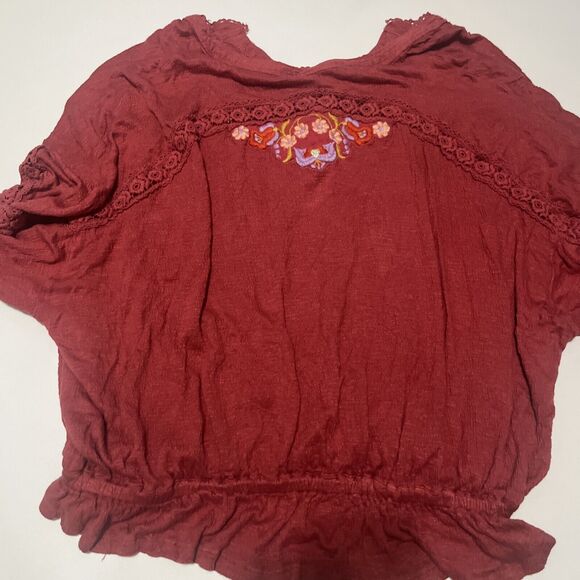 Free People Serafina Embroidered Floral Crochet Boho Top in Sangria Combo S - Picture 11 of 12